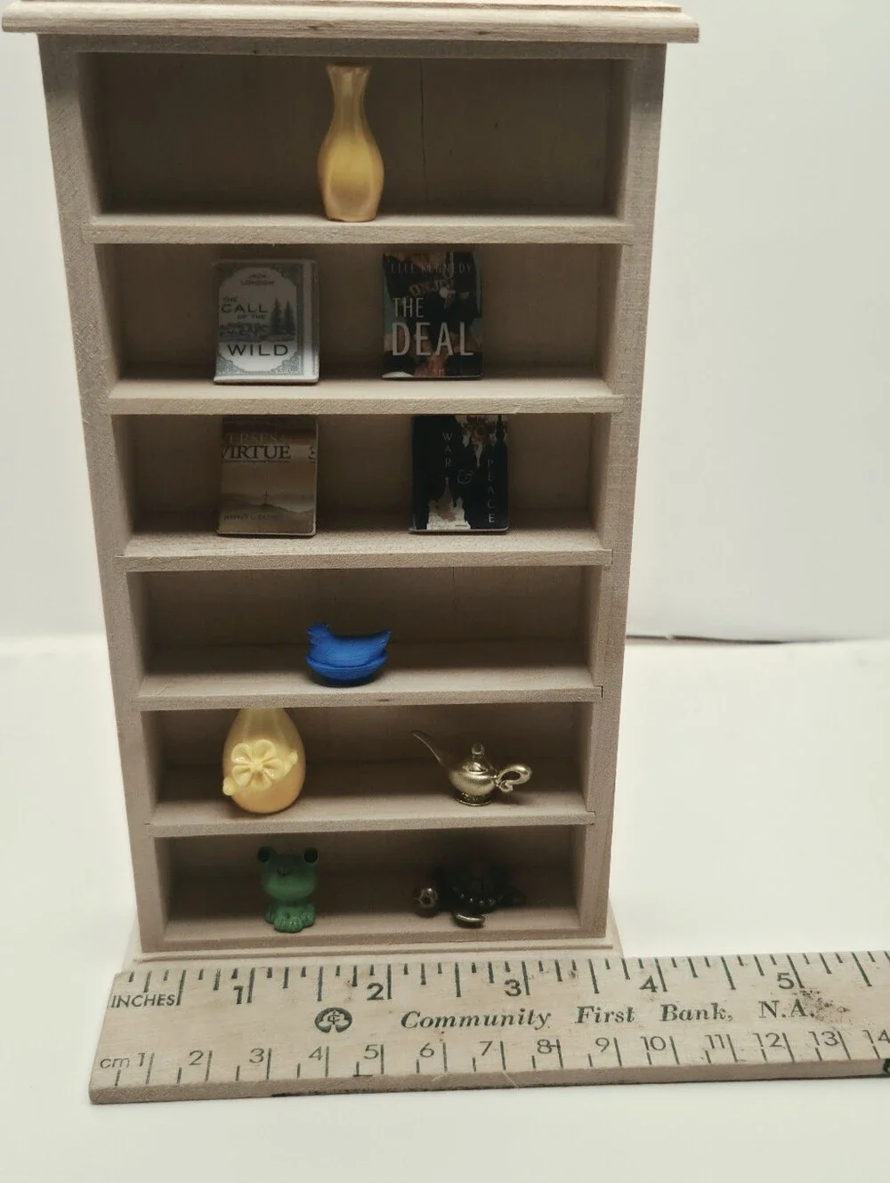 Miniature Unfinished Wood 6 Tier Bookcase with Accessories Plus MYSTERY BAG